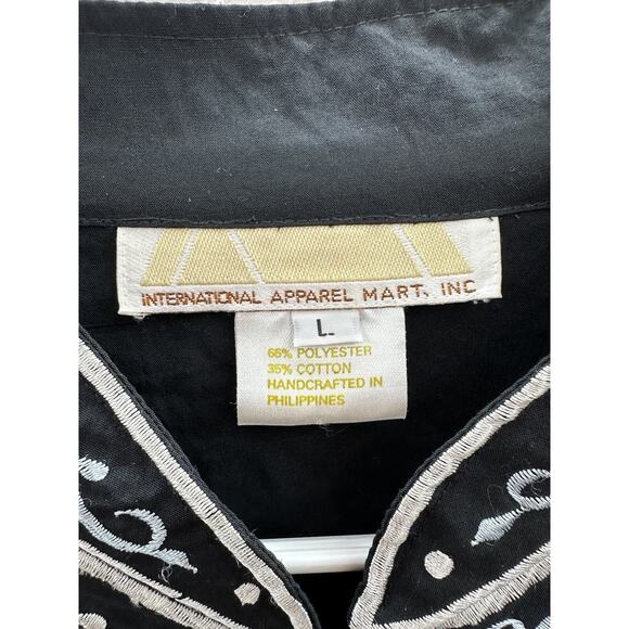 International Apparel Mart Inc. Womens Blouse Size Large Black Flora Button Up - Picture 4 of 10